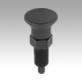 Indexing plungers, steel or stainless steel, with plastic mushroom grip and extended indexing pin, no locking slot or locknut