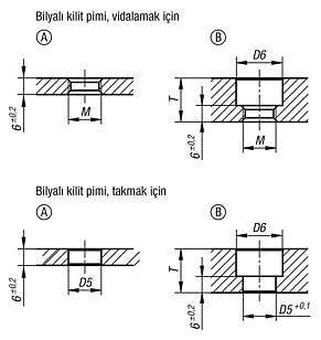 Dişli paslanmaz çelik bilyalı kilit pimleri