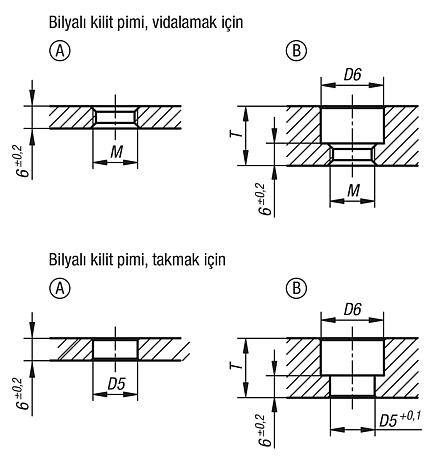 Dişli çelik veya paslanmaz çelik bilyalı kilit pimleri