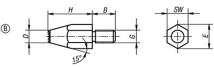 Ayaklar, dişli muylulu, Form B, sert metal uçlu