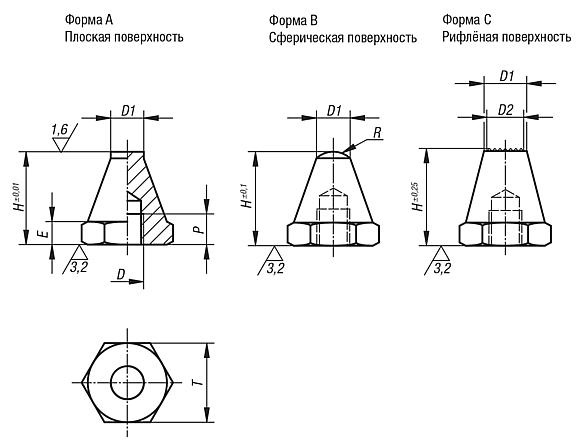 Опорные болты из стали, закалённые и воронёные