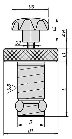 Позиционирующий цилиндр Ball Lock, сталь, с грибковой ручкой