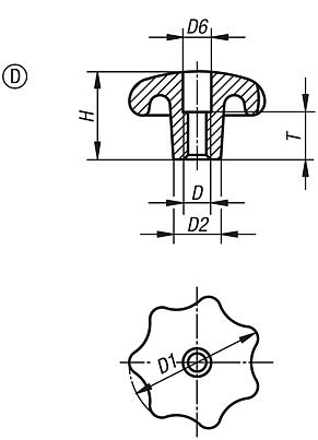 Yıldız tutucular, DIN 6336 standardına benzer, alüminyum, Form D, dişli açılmış