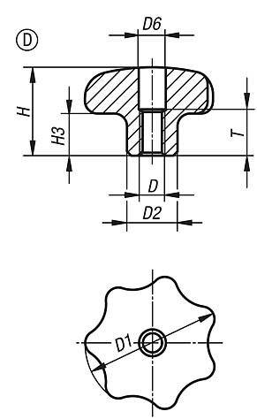 Yıldız tutucular, DIN 6336 standardına benzer, paslanmaz çelik, Form D, dişli açılmış