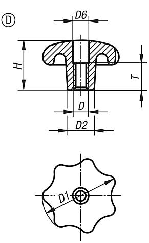 Yıldız tutucular, DIN 6336, gri döküm, Form D, dişli açılmış