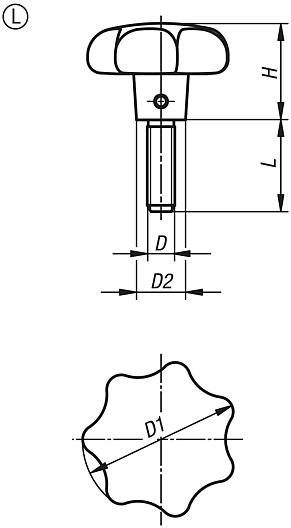 Yıldız tutucular, DIN 6336, gri döküm, Form L, dıştan dişli