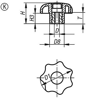 Star grips antibacterial similar to DIN 6336, metal parts stainless steel, Form K