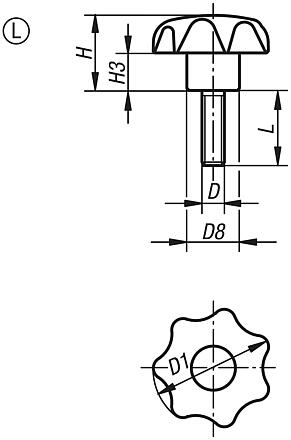 Star grips antibacterial similar to DIN 6336, metal parts stainless steel, Form L