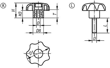Star grips antibacterial, similar to DIN 6336, metal parts stainless steel