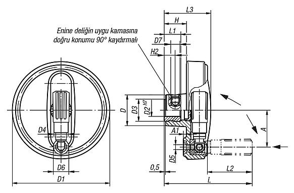 El çarkları emniyetli silindirik çark kollu