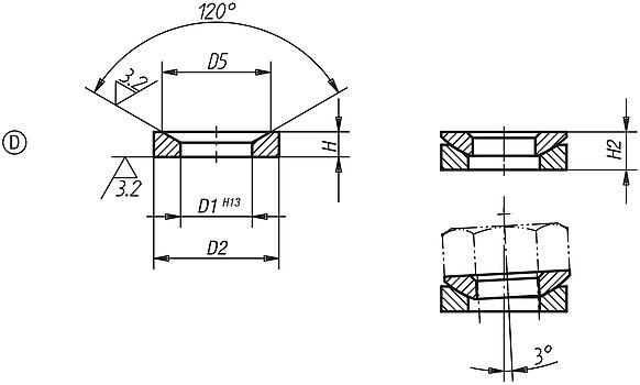 Konik pullar Form D, DIN 6319, sürüm 10/01