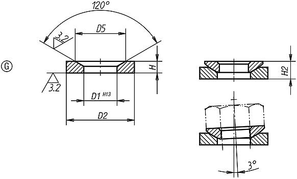 Konik pullar, Form G, D4>D3, DIN 6319, sürüm 10/01