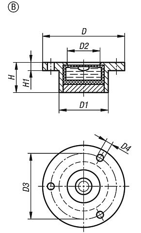 Dairesel düzeçler, vidalanabilir çerçevede, Form B, giriş flanşlı