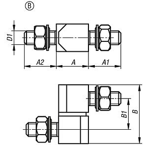 Menteşeler köşeli, sabitleme somunlu, Form B