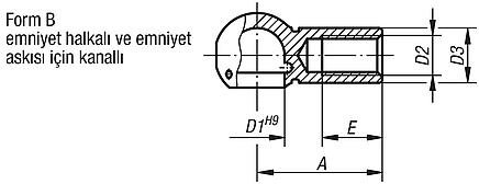 Bilya yuvaları, açı mafsalları için, DIN 71805 Form B