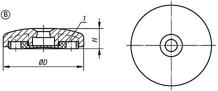 Makina ayakları için disk, plastik, Form B