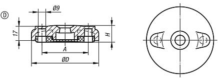 Makina ayakları için disk, plastik, Form D