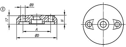 Makina ayakları için disk, plastik, Form E