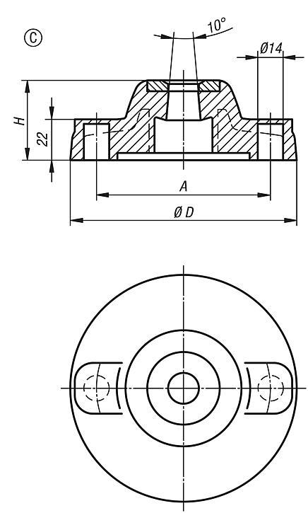 Makina ayakları için disk, plastik, ağır tip, Form C