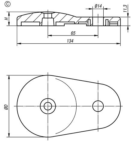 Makina ayakları için kollu disk, çinko basınçlı döküm, Form C