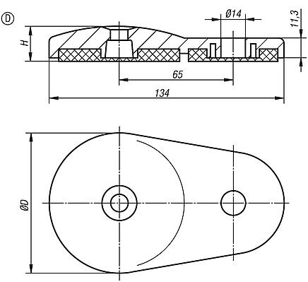 Makina ayakları için kollu disk, çinko basınçlı döküm, Form D