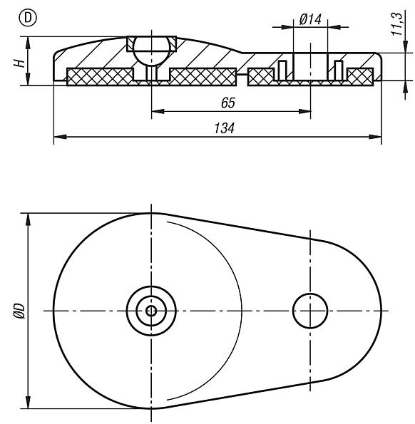 Kollu disk, mafsallı ayaklar için, çinko basınçlı döküm, Form D