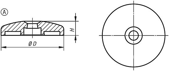 Makina ayakları için disk, çinko basınçlı döküm veya paslanmaz çelik, Form A