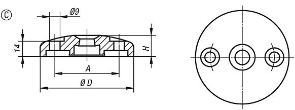 Makina ayakları için disk, çinko basınçlı döküm veya paslanmaz çelik, Form C