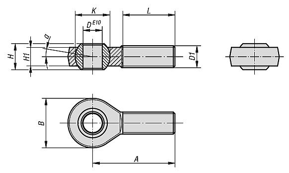 igubal® mafsallı başlıklar, kaymalı yataklı dıştan dişli, DIN ISO 12240-4 standardına benzer