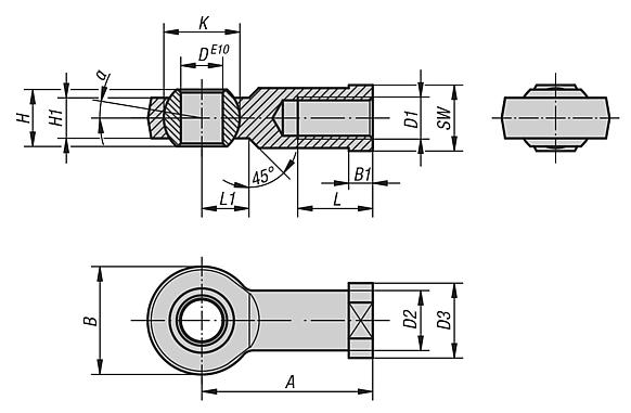 igubal® mafsallı başlıklar, kaymalı yataklı içten dişli, DIN ISO 12240-4 standardına benzer