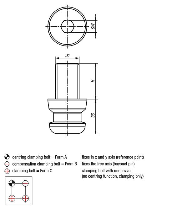 UNILOCK clamping bolts with threaded pin, system size 80 mm