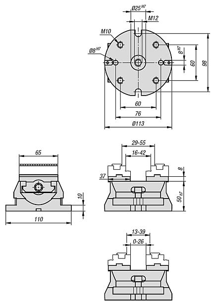 Merkezleyici bağlama elemanı, çene genişliği 65 mm