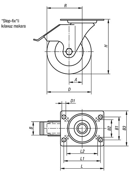 Stop-fix'li kılavuz makara