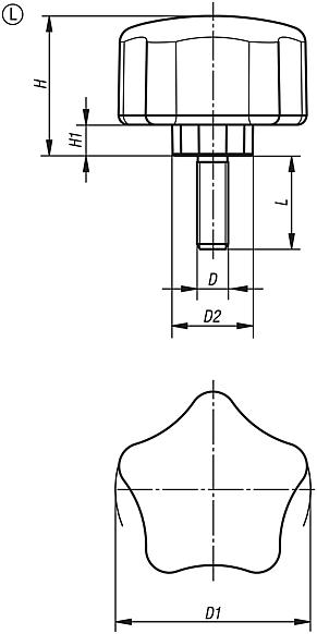 Beş kollu tutamak, ergonomik, dıştan dişli