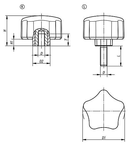 Beş kollu tutamaklar, ergonomik