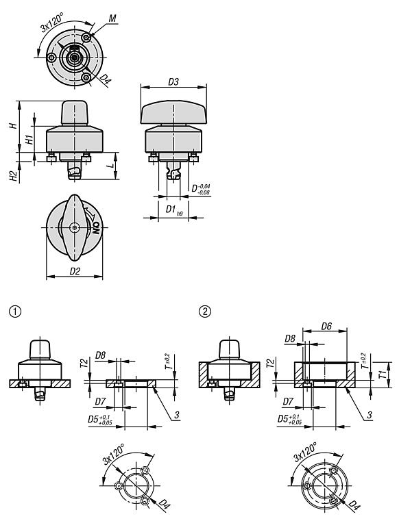 Quarter-turn clamp locks stainless steel, knob plastic or stainless steel